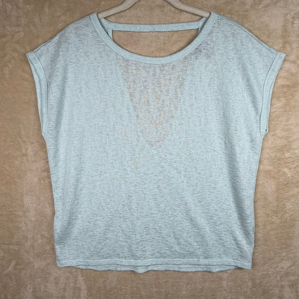 Forever 21 Women Lt Blue Deep V-Back Knit Top Short Sleeve Boxy Size Medium